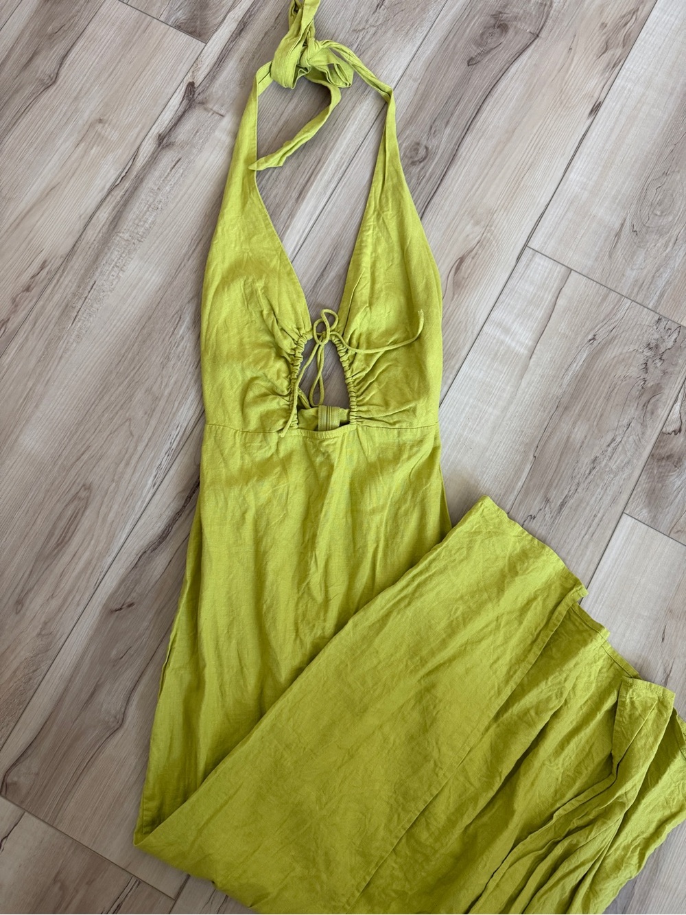 Bershka Lime Green Halter Cutout Maxi Dress